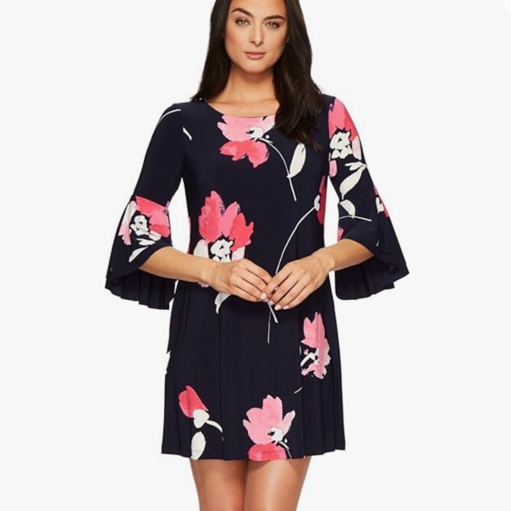 Ralph Lauren Navy Blue Flutter Sleeve Pink Floral Mini Dress Party Size 4 Lined